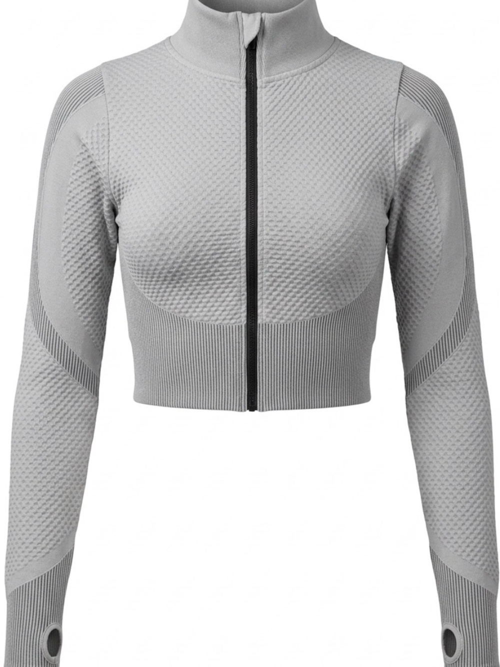 Women's Light Gray Seamless Zip-Front 2 Piece Set
